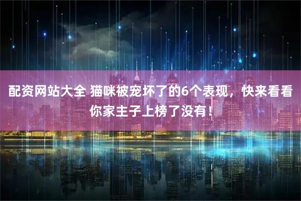 配资网站大全 猫咪被宠坏了的6个表现，快来看看你家主子上榜了没有！